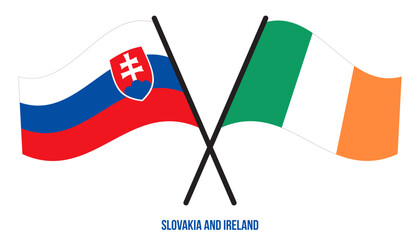 Slovakia and Ireland Flags Crossed And Waving Flat Style. Official Proportion. Correct Colors.