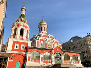 Moscow, Russia, December, 04, 2022. Church of the Icon of the Kazan Mother of God in winter on Red Square in Moscow