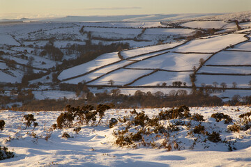 A wintery view of Hameldown, near Widecombe-in-the-Moor, Dartmoor National Park; Devon, England