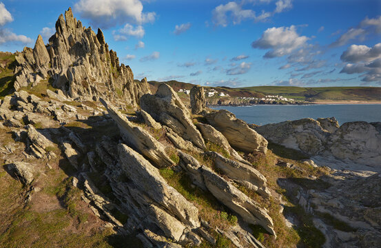 The rocks of Morte Point, a rugged, rocky headland along the Atlantic Coast of Devon, Great Britain