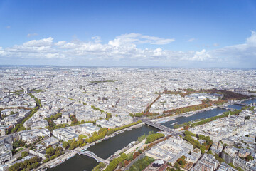 Seine through Paris aerial view
