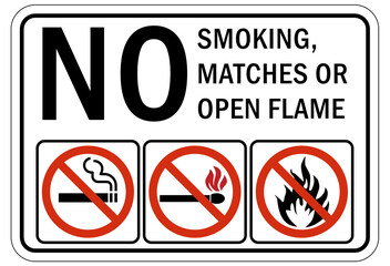 Fire hazard, flammable sign no smoking no matches no open flame