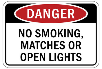 Fire hazard, flammable sign no smoking no matches no open flame