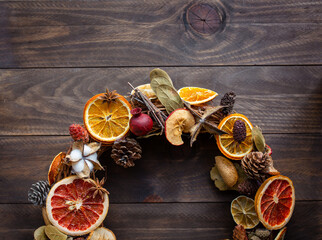 Christmas Circle handmade on wooden background
