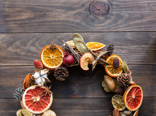 Christmas Circle handmade on wooden background
