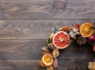 Christmas Circle handmade on wooden background
