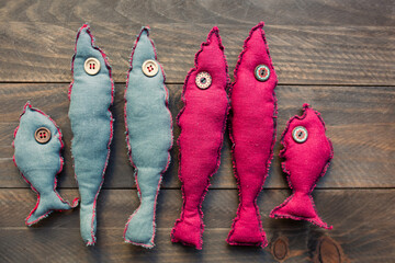 Five Handmade linen fish as a decor