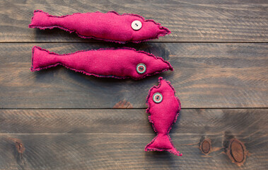 Three Handmade linen fish as a decor