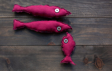 Three Handmade linen fish as a decor