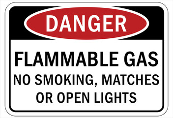 Fototapeta premium Fire hazard, flammable gas sign and labels no smoking matches or open lights