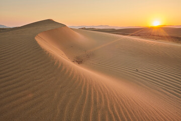 Rippled sand dunes in sunset light, Ebro River Delta; Catalonia, Spain