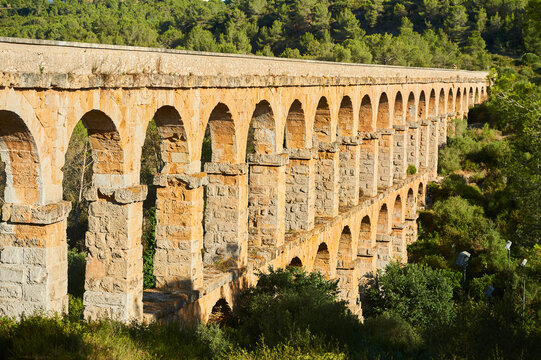 Old, Roman aqueduct, the Ferreres Aqueduct (Aq&uuml;educte de les Ferreres) also known as Pont del Diable (Devil's Bridge) near Tarragona; Catalonia, Spain
