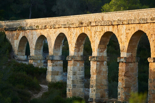Old, Roman aqueduct, the Ferreres Aqueduct (Aq&uuml;educte de les Ferreres) also known as Pont del Diable (Devil's Bridge) near Tarragona; Catalonia, Spain