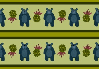 Cartoon toys animals seamless fluffy bears pattern for wrapping paper and fabrics and kids clothes print