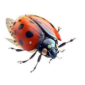 Illustration d'une coccinelle dont les ailes d&eacute;passent l&eacute;g&egrave;rement de sa carapace - isol&eacute; sur fond transparent en PNG - illustration g&eacute;n&eacute;r&eacute;e par IA
