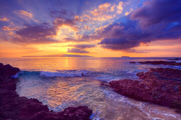 Beautiful sunset at Maui Wai or Secret Beach; Makena, Maui, Hawaii, United States of America