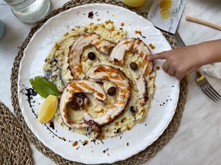 A plate with octopus seafood