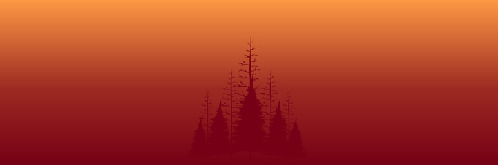 sunset forest landscape silhouette flat design vector illustration good for wallpaper, backdrop, background, web banner, and design template	