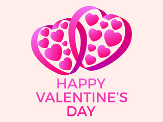 Fototapeta premium Happy Valentine's Day. Gradient pink hearts. Ribbon heart in isometric style. Festive design for greeting card, posters and banner. Vector illustration