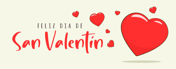 Happy Valentine's Day in Spanish (Feliz día de San Valentín). Banner template. Cartoon. Vector illustration