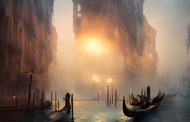 Romantic view of Venice. Italy. Gondolas - obrazy, fototapety, plakaty