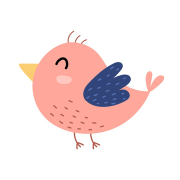 Cute flying bird cartoon style. Funny character for baby and kids design. Vector illustration