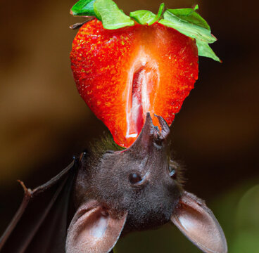 A fruit bat eats sweet fruit in the dark Ai art