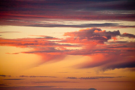 Dramatic sunset cloudscape, above the horizon as viewed from Haleakala National Park; Maui, Hawaii, United States of America
