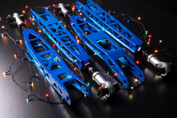 christmas blue sports drift car rear suspension tuning levers in garland