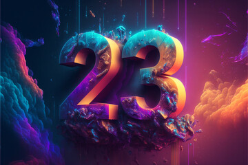 3D style 23 design with magical fire effect - obrazy, fototapety, plakaty