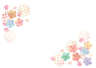 桜と市松のカラフルな水彩背景