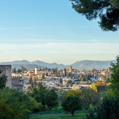 Obraz premium Cityscape from Alhambra on sunset in Granada, Spain on November 26, 2022 