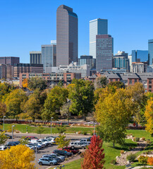 Autumn Denver - A bright sunny Autumn morning at Downtown Denver, Colorado, USA.