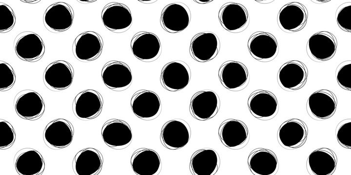 Black polka dots hand drawn with doodles. Vector print for seamless webs. Stylish illustration seamless for wallpaper and print surfaces.
