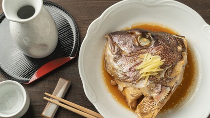 和食｜鯛の兜煮(あら炊き)と日本酒