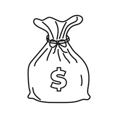 A Money bag or sack of money outline icon with dollar sign, vector illustration in trendy design style, isolated on white background. The best editable graphic resources for many purposes.