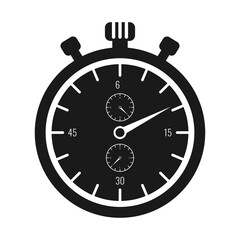 Classic sport stopwatch black icon, vector illustration in trendy design style, isolated on white background. perfect symbol of football equipment for world competition.