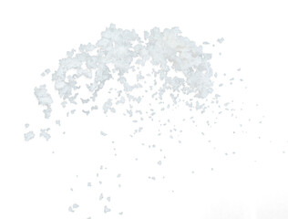 Naklejka na ściany i meble Salt flying explosion, crystal white grain salts explode abstract cloud fly. Beautiful complete seed salt splash in air, food object design. Selective focus freeze shot black background isolated
