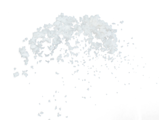 Salt flying explosion, crystal white grain salts explode abstract cloud fly. Beautiful complete seed salt splash in air, food object design. Selective focus freeze shot black background isolated