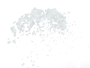 Fotobehang Salt flying explosion, crystal white grain salts explode abstract cloud fly. Beautiful complete seed salt splash in air, food object design. Selective focus freeze shot black background isolated © Jade