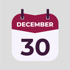 December 30 flat daily spiral calendar icon date vector image in matching color scheme. Suitable and perfect for design material, such as event or reminder.