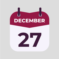 December 27 flat daily spiral calendar icon date vector image in matching color scheme. Suitable and perfect for design material, such as event or reminder.