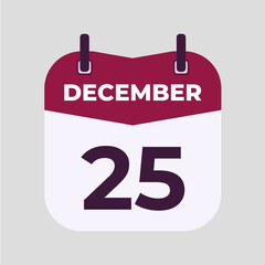 December 25 flat daily spiral calendar icon date vector image in matching color scheme. Suitable and perfect for design material, such as event or reminder.