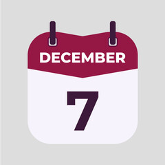 December 7 flat daily spiral calendar icon date vector image in matching color scheme. Suitable and perfect for design material, such as event or reminder.