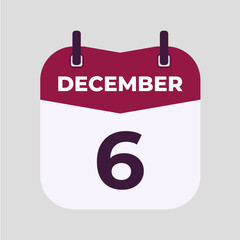 December 6 flat daily spiral calendar icon date vector image in matching color scheme. Suitable and perfect for design material, such as event or reminder.