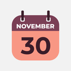 November 30 flat daily spiral calendar icon date vector image in matching color scheme. Suitable and perfect for design material, such as event or reminder.