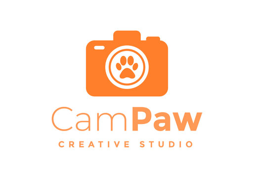 Paw Camera Logo Template Vector Design