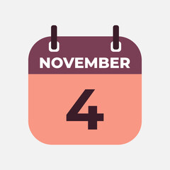 November 4 flat daily spiral calendar icon date vector image in matching color scheme. Suitable and perfect for design material, such as event or reminder.