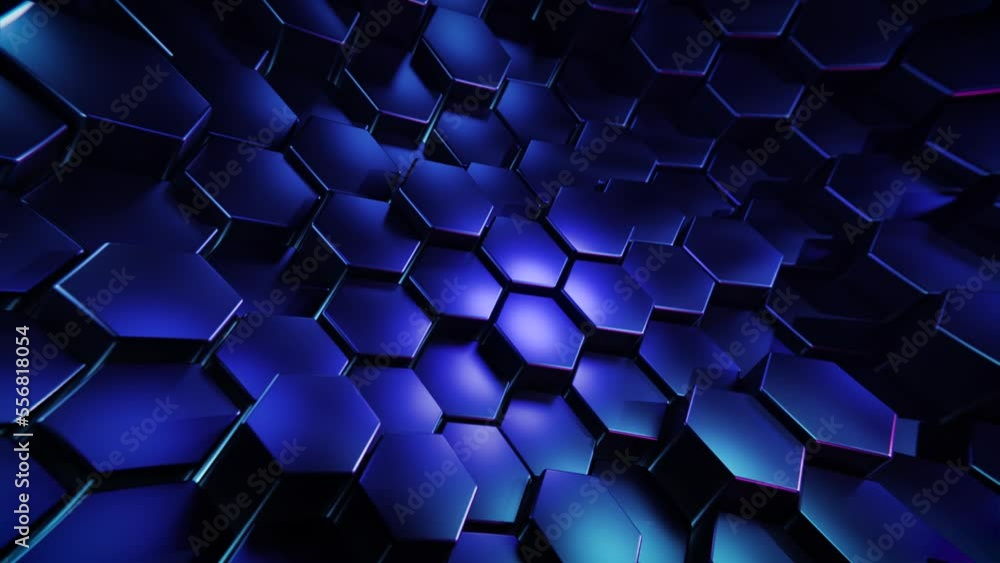 Poster futuristic hexagon background. 3d render. abstract blue hexagonal pattern. random motion. seamless l