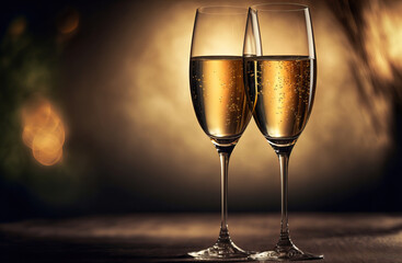 new year life style ,two glasses of champagne,two glasses of champagne on black background,champagne in glass